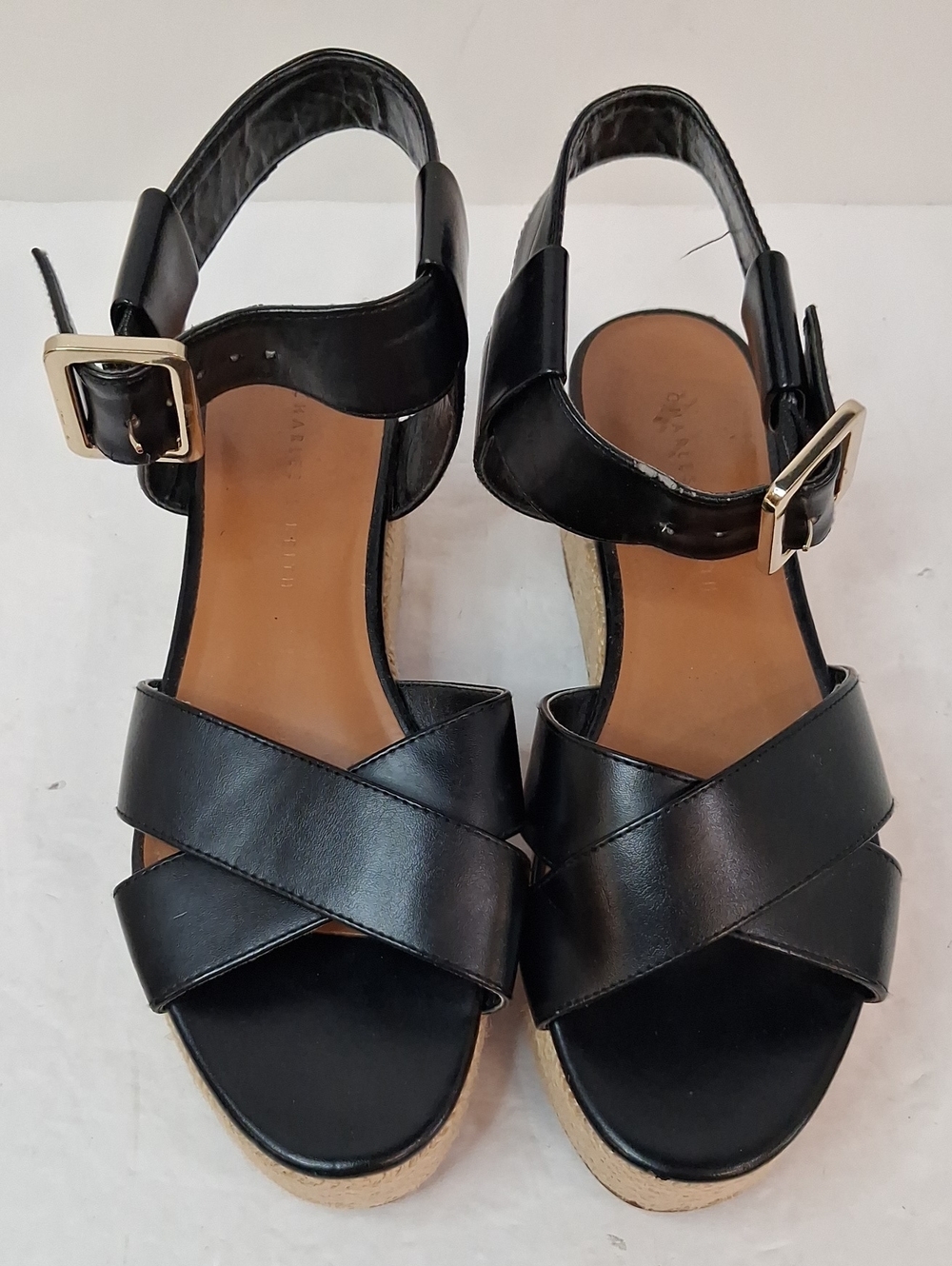 Charles & Keith Black Espadrille Wedge Ankle Strap Sandals Size 35/4